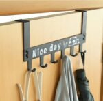 Black Metal No Drill Door Hook Cloth Hanger(6 Hooks) - Image 3