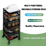 Metal Kitchen Trolley Square Basket for Kitchen Organizer Items&Storage with Wheels(Black,Layer-2) - Image 2