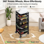 Metal Kitchen Trolley Square Basket for Kitchen Organizer Items&Storage with Wheels(Black,Layer-2) - Image 3