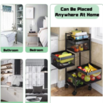 Metal Kitchen Trolley Square Basket for Kitchen Organizer Items&Storage with Wheels(Black,Layer-2) - Image 4