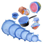 Blue & White Silicon Silicone Stretchable Lid(Set Of 6 Lid)