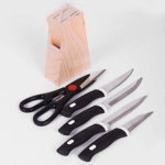 Plastic 6 Pc Knife Set Wood Stand With Knife And Scissor - Image 3
