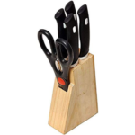 Plastic 6 Pc Knife Set Wood Stand With Knife And Scissor