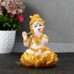 White Little Golden Krishna Statue Polyresin